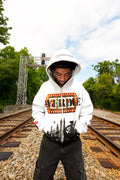 OVERDUE Zip-Up Hoodie in White — heavy-weight full-zip hoodie with OVERDUE casino slot graphic — product photo 2