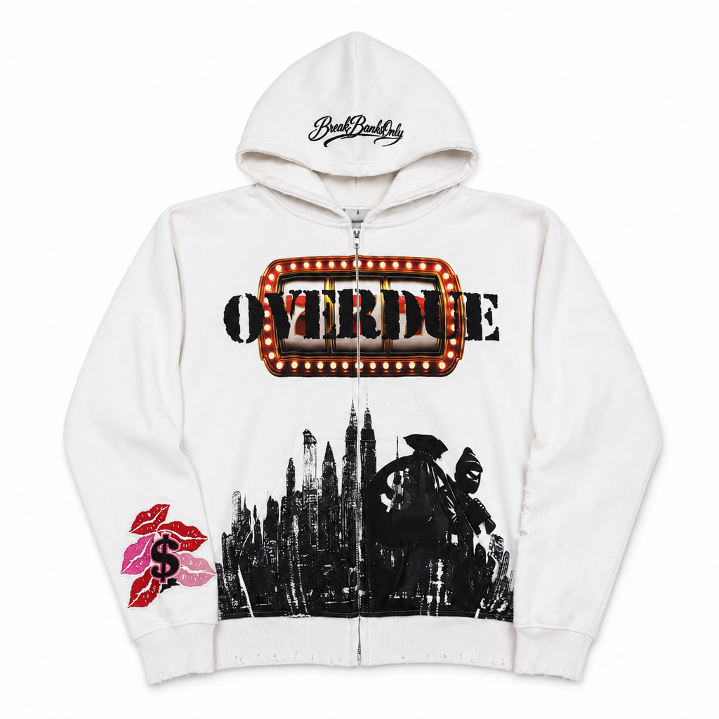 OVERDUE Zip-Up Hoodie (White)⁠